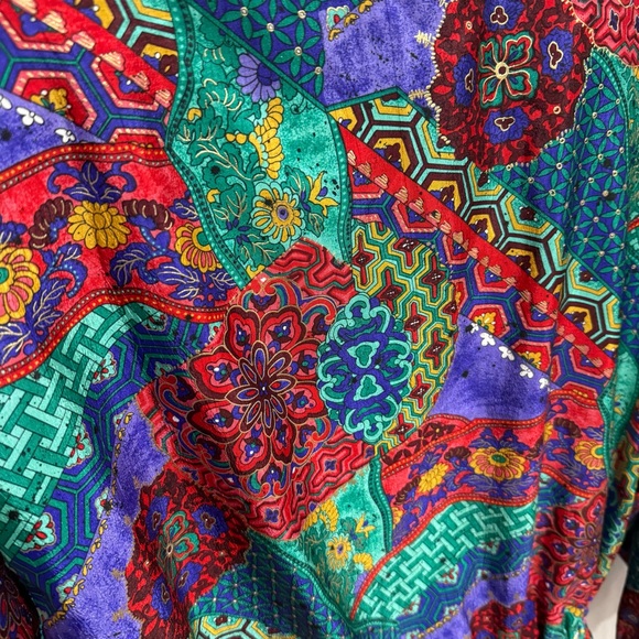 Lavon Petites PM Vintage Windbreaker Jacket Festival Retro Patchwork Print Event - Picture 12 of 16